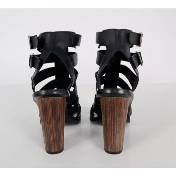 Vince Sandals Caged Strappy Nicolette Womens 8M 38 Black Leather Block H… - Picture 11 of 16